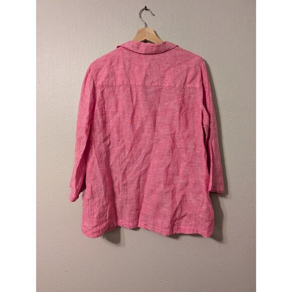 Isaac Mizrahi 100% Linen Long Sleeve Tunic Top Womens L Pink Barbiecore Collared - Picture 2 of 6